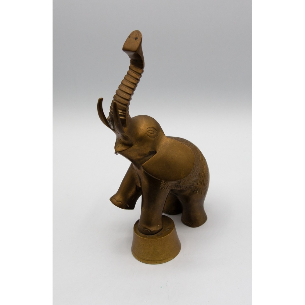 Vintage Brass Elephant Figurine Trunk Up Circus Pedestal Etched Detail 9.5 inch